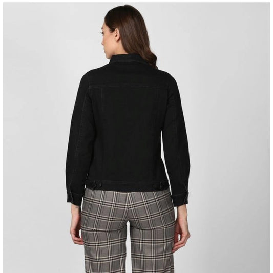 Indoraa Women's Denim Solid Long Sleeve Jacket (Black)