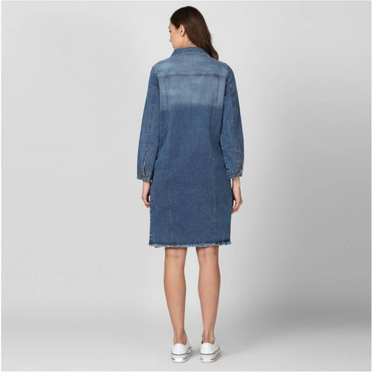 Indoraa Women's Denim Washed Long Sleeve Jacket (Blue)