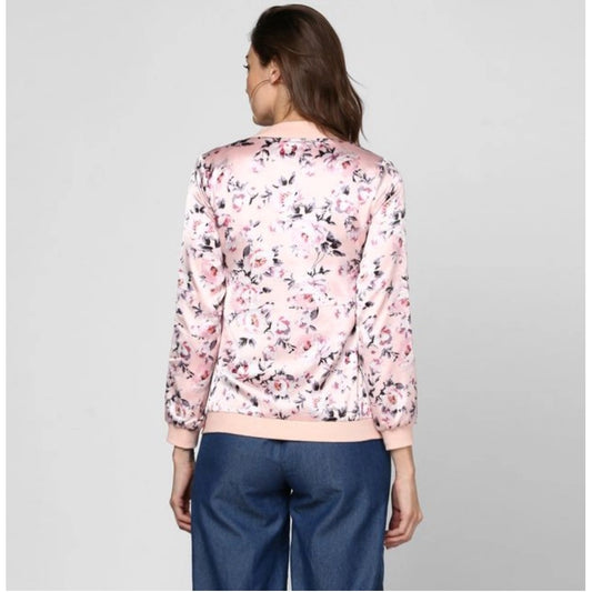 Indoraa Women's Satin Floral 3/4th Sleeve Jacket (Light Pink)