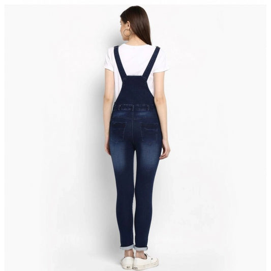 Indoraa Women's Denim Distressed Dungaree Pant (Blue)