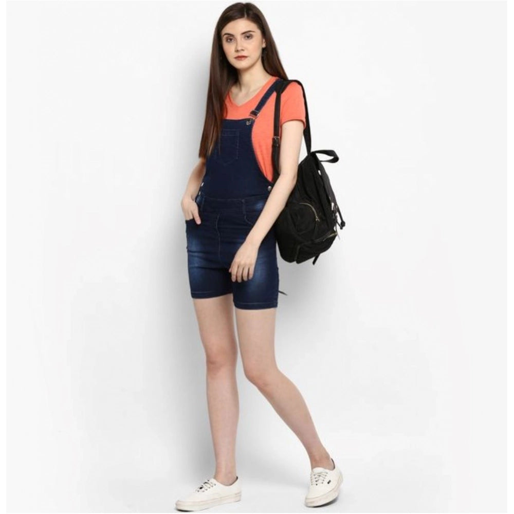 Indoraa Women's Denim Shorts Style Dungaree Pant (Blue)
