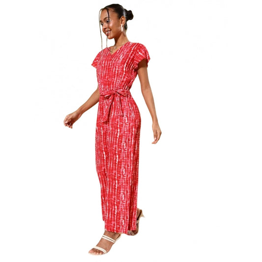 Indoraa Women's Rayon Tie &amp; Dye Short Sleeve Jumpsuit (Red)