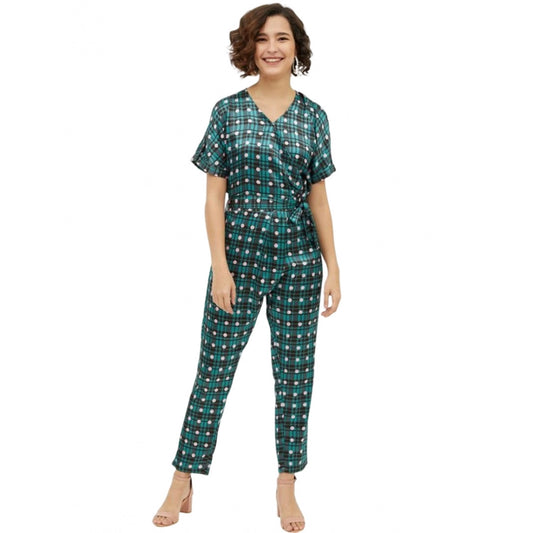 Indoraa Women's Polyester Polka Short Sleeve Jumpsuit (Green)