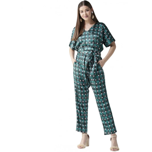 Indoraa Women's Polyester Polka Half Sleeve Jumpsuit (Green)