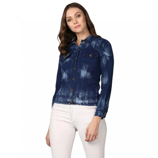 Indoraa Women's Denim Washed Long Sleeve Jacket (Blue)