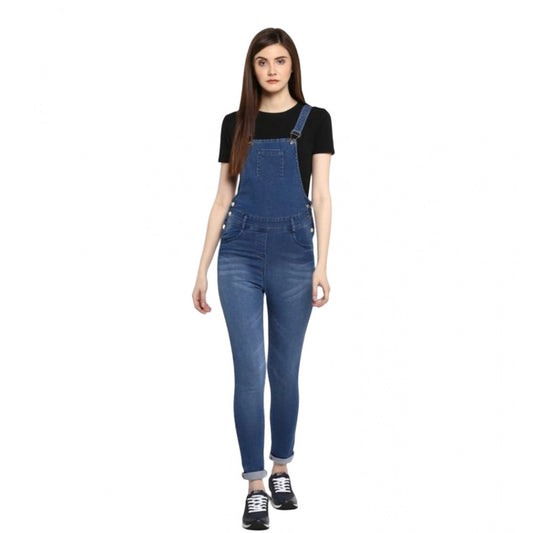 Indoraa Women's Denim Solid Dungaree Pant (Blue)