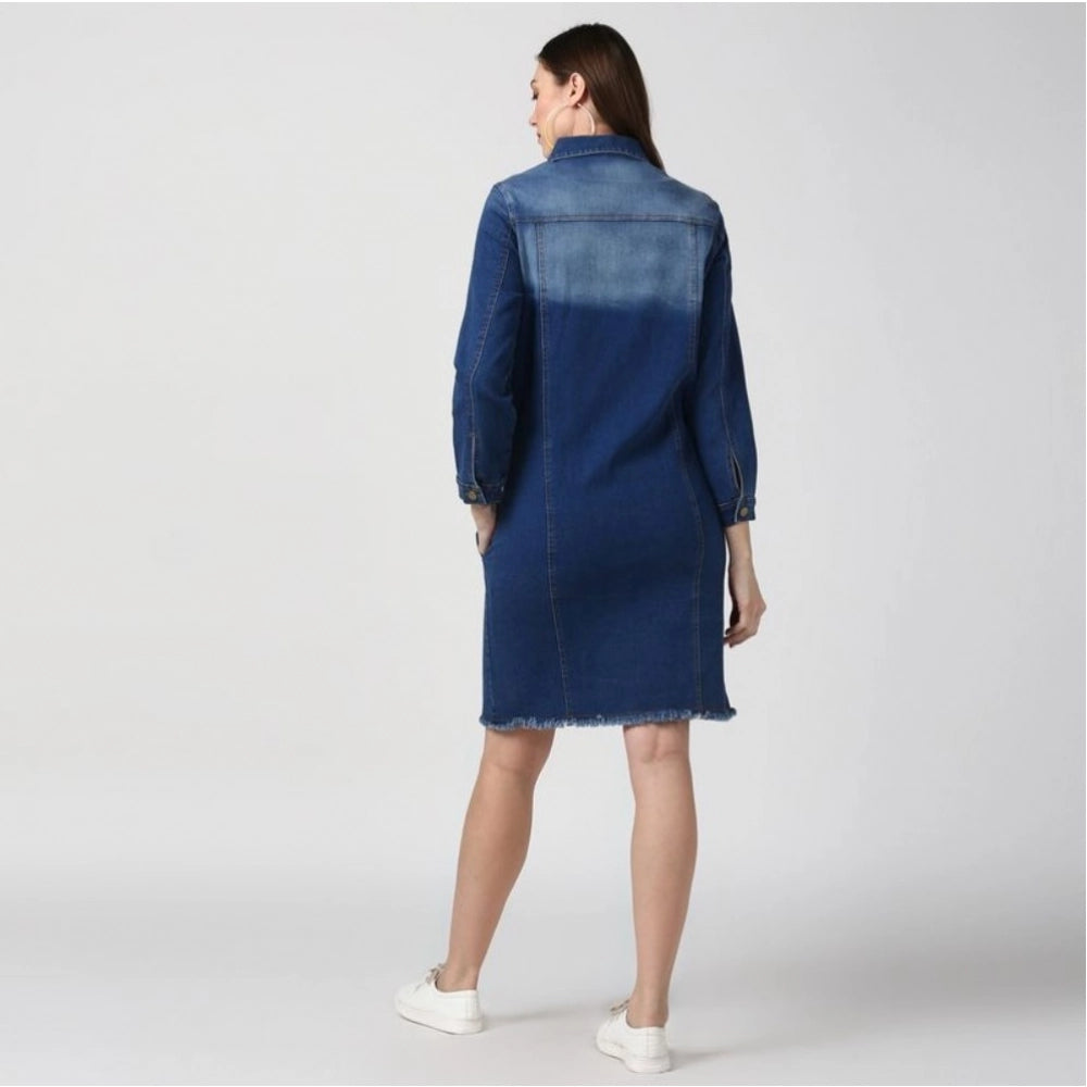 Indoraa Women's Denim Washed Long Sleeve Jacket (Navy Blue)