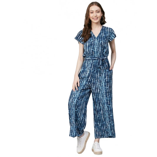 Indoraa Women's Rayon Tie &amp; Dye Short Sleeve Jumpsuit (Blue)