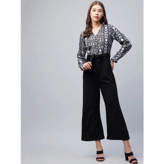 Indoraa Women's Rayon Animal Print Short Sleeve Jumpsuit (Black)