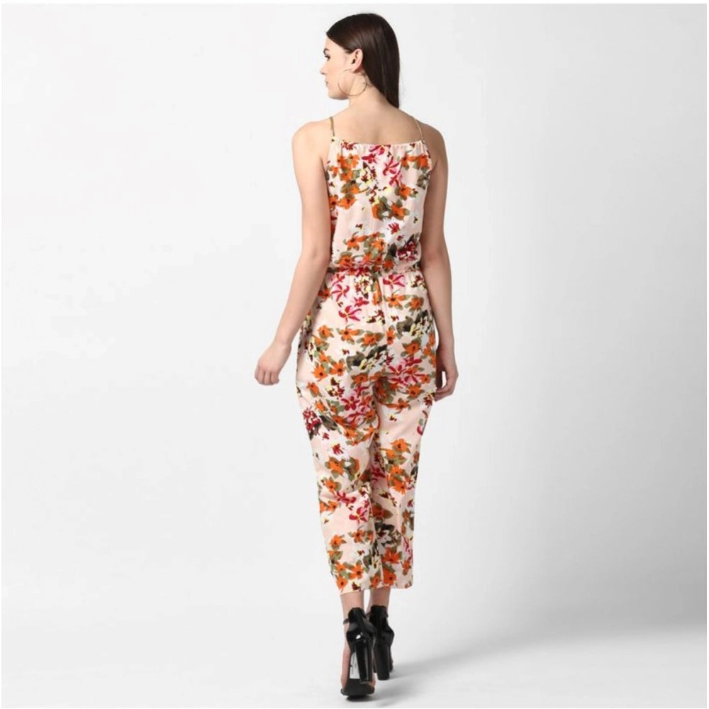 Indoraa Women's Polyester Floral Halter Jumpsuit (Peach)