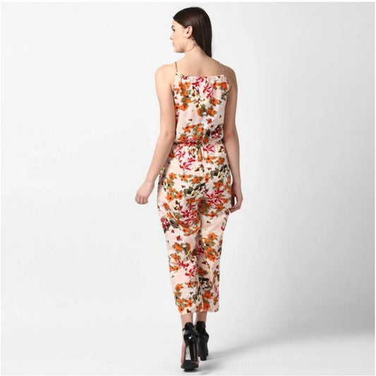 Indoraa Women's Polyester Floral Halter Jumpsuit (Peach)